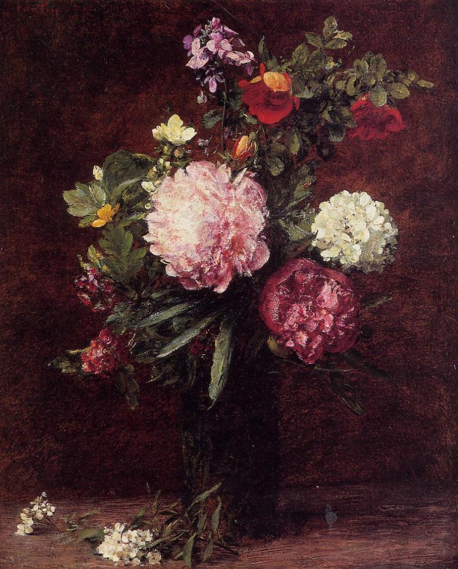 Henri Fantin-Latour Flowers Large Bouquet with Three Peonies